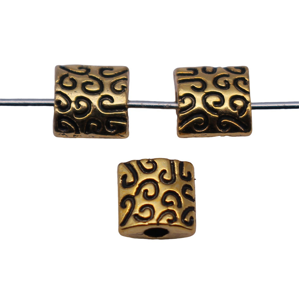 5.4x5.4x2.9mm 0.3g Antique Gold Zinc Alloy Carved Square Spacer Beads for DIY Bracelet Jewelry Making