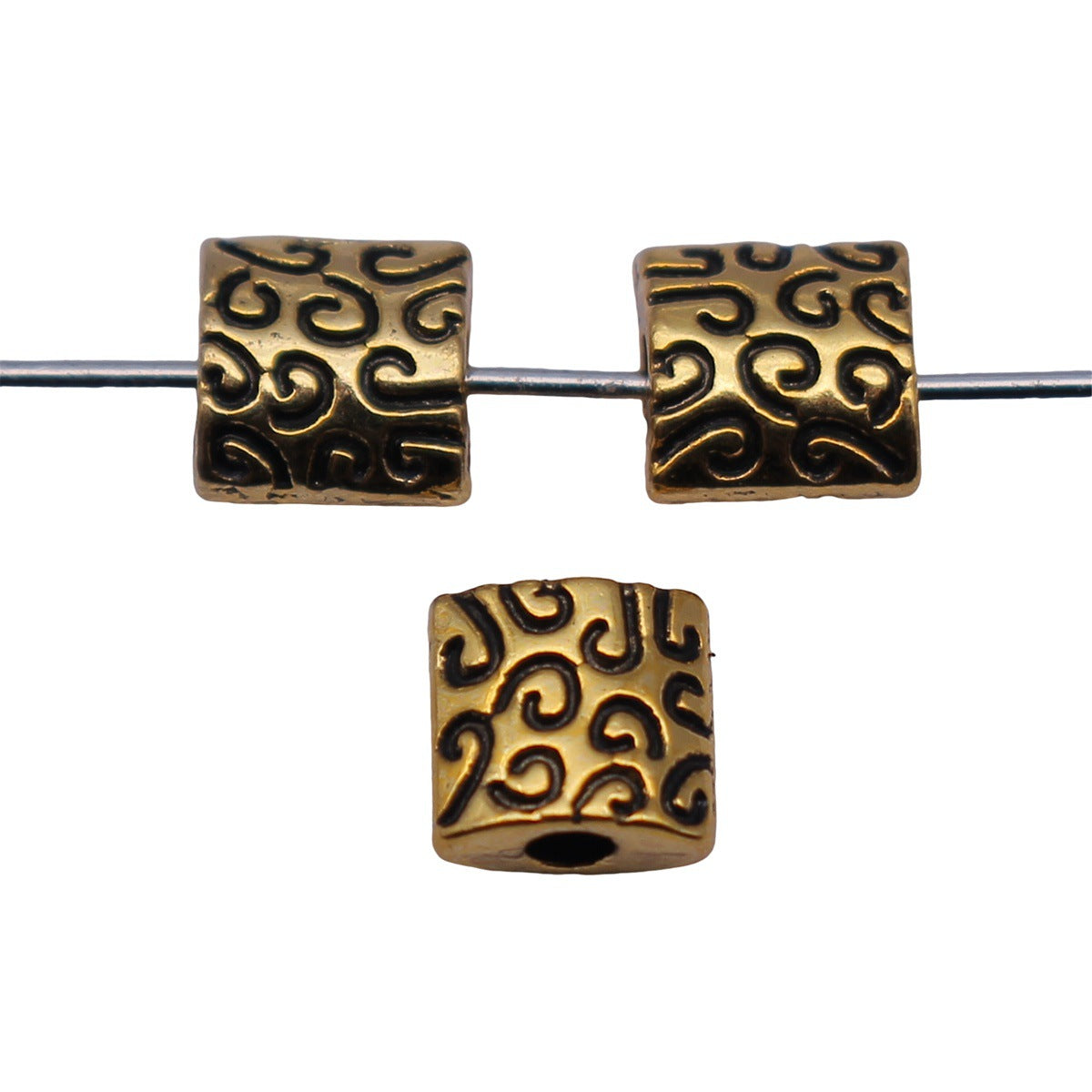 5.4x5.4x2.9mm 0.3g Antique Gold Zinc Alloy Carved Square Spacer Beads for DIY Bracelet Jewelry Making