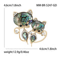 Abalone Shell Dual Cat Brooch Gold Tone Rhinestone Accents view 6