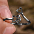 Cat Paw Heart Open Ring Gold Silver Rose Gunmetal Sizes 6-10 view 2