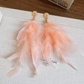 Feather Drop Earrings in Pink, Blue, Orange and Brown view 2