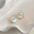 Gold-Tone Split Circle Pink Mint Shell Stud Earrings Pair view 3