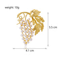 Gold Tone Grape Leaf Pearl Look Cluster Metal Brooch Pin view 2