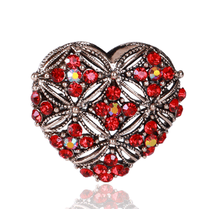 Crystal Lattice Heart Brooch in Black and Red Colorways