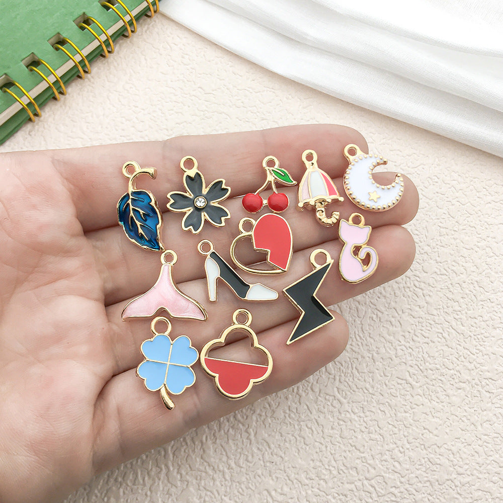 Enamel Zinc Alloy Flower Heart Four Leaf Clover Charm Pendants for DIY Earrings Jewelry