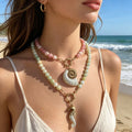 Colorful Bead Necklaces With Six Gold Tone Ocean And Heart Pendants view 4