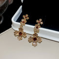 Rhinestone Flower Cluster Necklace Drop Earrings Gold Tone view 9