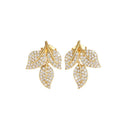 Gold Triple Leaf Pave Clear Stone Stud Earrings Metal Alloy view 5