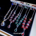 Silver Rhinestone Flower Teardrop Necklace Earring Sets view 1