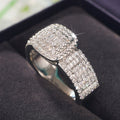 Silver Tone Square Cushion Halo Baguette Full Pave Band Ring view 3