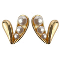 Gold Heart Stud Earrings Three Pearl Accent Metal Alloy view 5