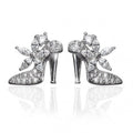 White Gold High Heel Shoe Stud Earrings Clear Stone Alloy view 2