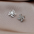 Two Tone Clear Look Pinwheel Flower Statement Stud Earrings view 4