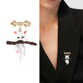 White Cat On Branch Brooch Gold Bow Dangle Enamel Pin view 2