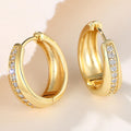 Gold Tone Teardrop U-Shape Hoop Earrings with Clear Line view 5