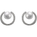 Crystal Crescent Stud Earrings with White Faux Pearls view 5