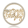 Crystal Happy Birthday Circle Brooch in Two Metal Tones view 1