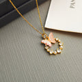 Butterfly Crystal and Pearl Look Wreath Necklace in Five Colors view 4