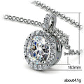 Silver Tone Round Clear Stone Double Halo Pendant Necklace view 2