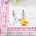 Silver Tone Yellow Duck and White Horse Huggie Drop Earrings view 4