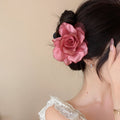 Mesh Fabric Rose Flower Hair Clip Pink Cyan Blue Mauve view 3