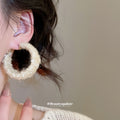 Textured Woven Hoop Earrings in Ivory and Burgundy view 4