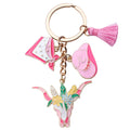 Pink Western Hat Floral Longhorn Metal Keychain Set view 5