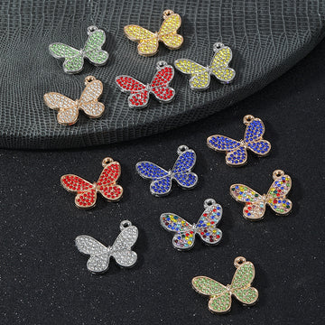 Pave Rhinestone Butterfly Charm Pendant Silver Tone And Gold Tone