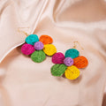 Multicolor Woven Five Petal Flower Large Hook Earrings view 3