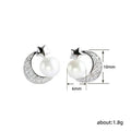 Silver Tone Star Moon Pearl Look Stud Earrings with Polished Metal Finish view 5