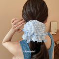 Blue Gingham Lace Bow Spring Clip And Plaid Scrunchie view 3