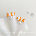 Orange White Enamel Clownfish Stud Earrings With Pearl view 1