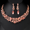 Black Silver Tone Crystal Leaf Cluster Crystal Six Designs Metal Necklace and Earring Set view 10
