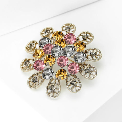 Crystal Flower Brooch styled angled view