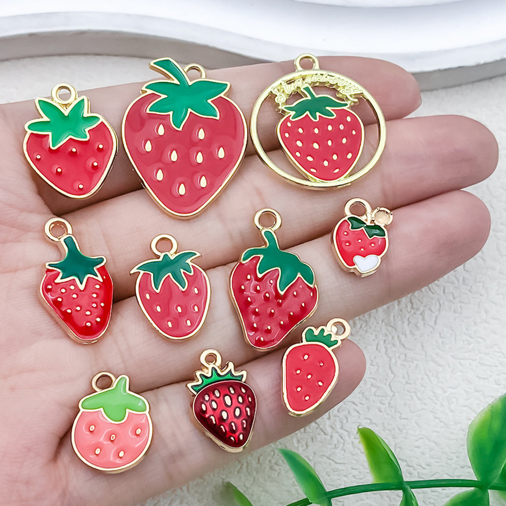 KC Gold Enamel Acrylic Strawberry Fruit Charm Pendant for Earrings Necklace DIY