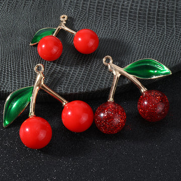 Cherry Charm Pendant Glossy And Glitter Finish Two Sizes