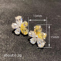 Silver Tone Yellow Clear Teardrop Flower Stud Earrings view 4