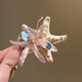 Pink Or Blue Starfish Fabric Flower Crystal Duckbill Hair Clip view 6