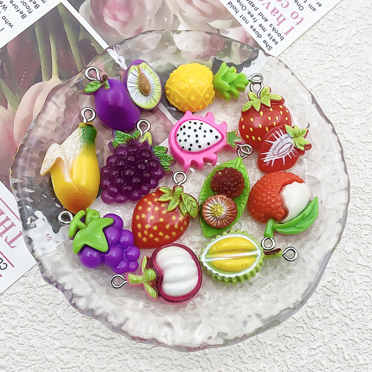 Acrylic Banana Strawberry Apple Fruit Charm Pendant for DIY Bracelet Necklace Jewelry