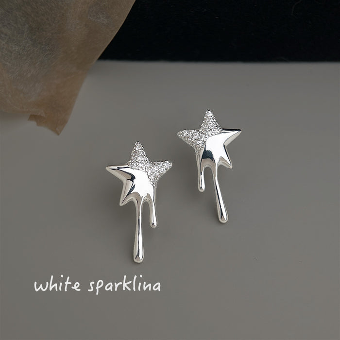 Silver Tone Liquid Dripping Star Stud Earrings For Women