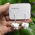 Silver Tone White Sheep Figure Novelty Hook Earrings view 2
