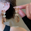 Gold Mixed Crystal Geometric Drop Earrings Decorative Jewelry view 4
