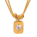 Gold Double Snake Chain Necklace Heart Zircon Square Pendant view 5