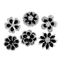 Black Silver Tone Flower Crystal Six Designs Metal Brooch Pin view 5