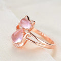 Rose Gold Pink Cat Cabochon Ring Clear Accents Alloy view 3
