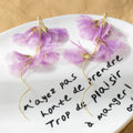 Lavender Petal Cascade and Gold Wavy Tail Dangle Earrings view 2