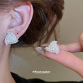 White Faux Pearl Cluster Rounded Triangle Stud Earrings view 4