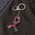 Silver Tone Awareness Ribbon Pressed Flower Resin Keychains view 2