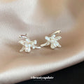 White Crystal Flower Branch Stud Earrings Decorative Jewelry Pair view 3