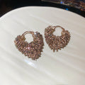Light and Dark Brown Beaded Open Heart Hoop Earrings view 6
